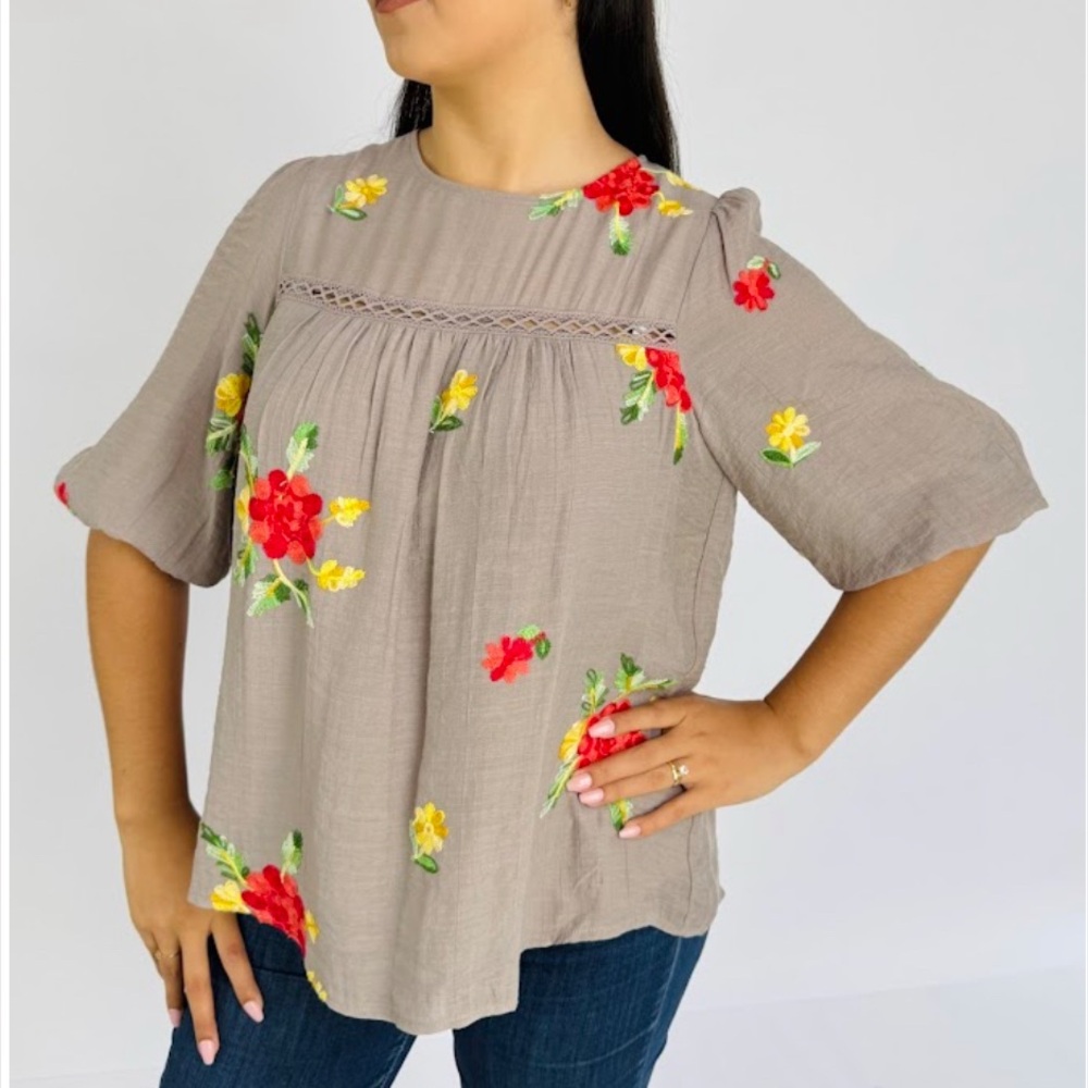 Anthropologie Fig and Flower embroidered blouse floral large